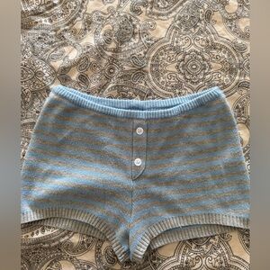 Frankie’s Bikinis Blue and Gray Striped Knit Shorts